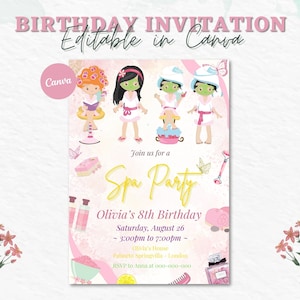 Spa Party Birthday Invitation Template Printable, Spa Party Birthday Invitation, Editable spa party invitation, Canva Editable