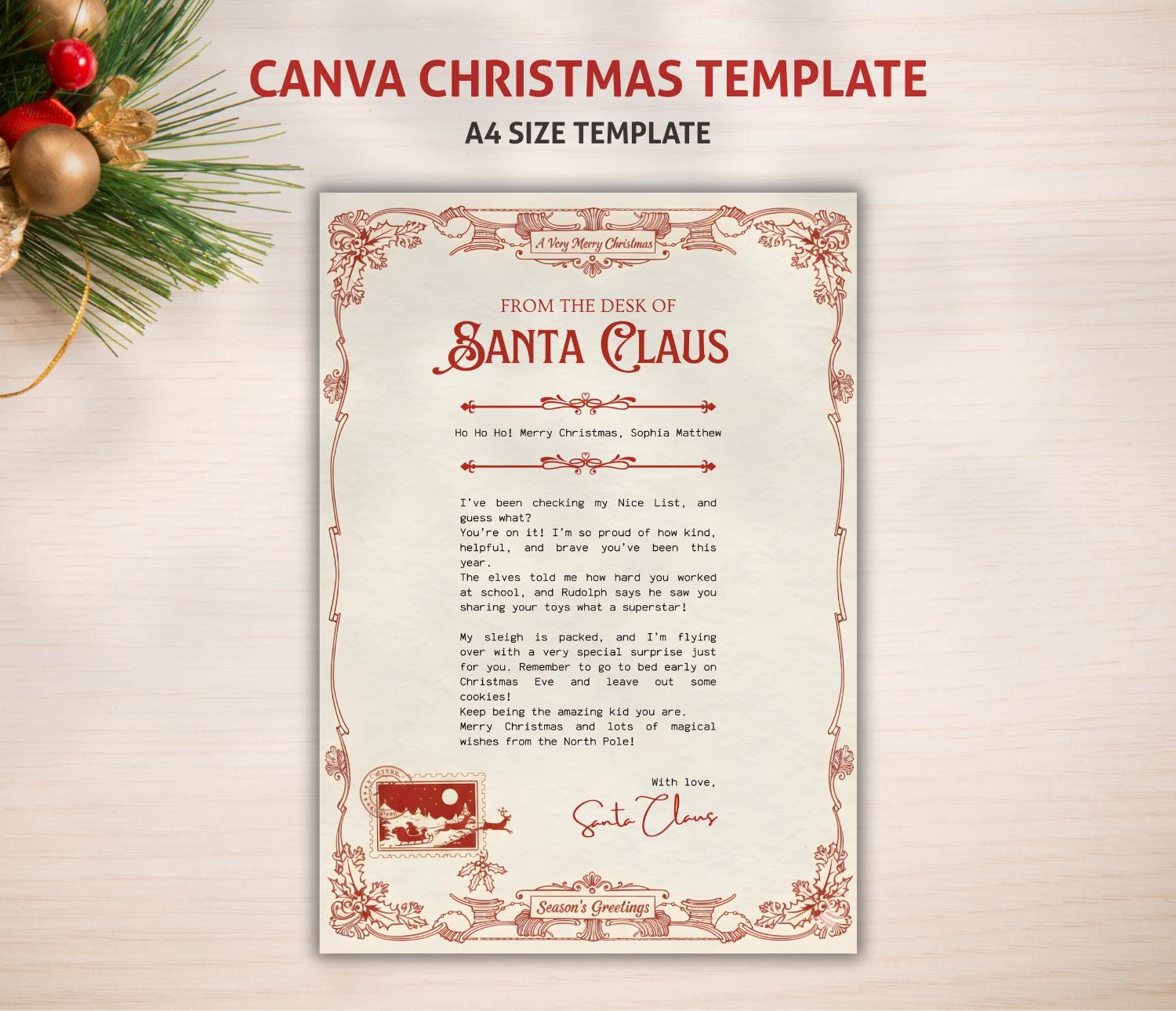 Editable Santa Letter Template, Personalized Letter From Santa Claus ...
