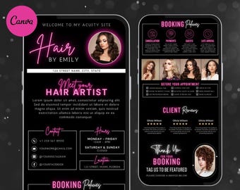 Hair Stylist Acuity Scheduling Template, Hair Stylist Website, hair stylist acuity, Hair Stylist Branding, Black and Pink Acuity, acuity.