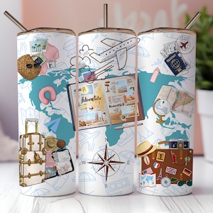 Reise Tumbler Wrap, nahtlose 20 Unzen Skinny Tumbler Sublimation, Urlaub Tumbler, Urlaub Tumbler, Abenteuer Tumbler, Instant PNG Download