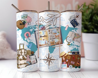 Envoltura de vaso de viaje, sublimación de vaso flaco sin costuras de 20 oz, vaso de vacaciones, vaso de vacaciones, vaso de aventura, descarga instantánea de PNG