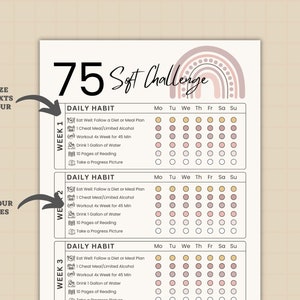 75 Soft Challenge Tracker, Daily 75 Soft Challenge journal, 75 Soft Challenge, 75 Day Challenge Printable, Fitness Journal, Habit Tracker