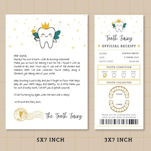 Editable Tooth Fairy Receipt Printable Certificate, Tooth Fairy Printable, Realistic Tooth Fairy Letter, Kids Tooth Fairy Letter, Lost Tooth