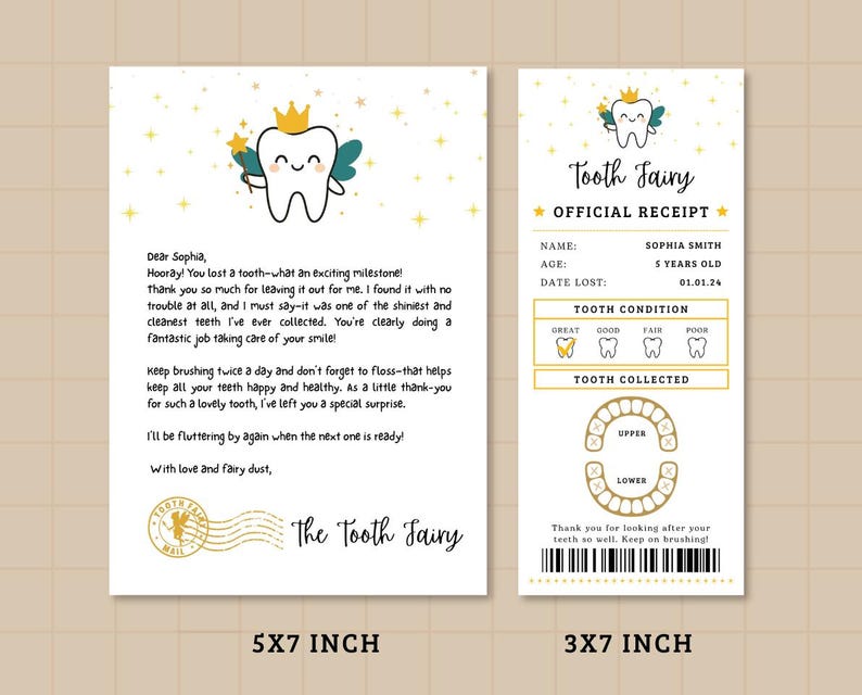 Editable Tooth Fairy Receipt Printable Certificate, Tooth Fairy Printable, Realistic Tooth Fairy Letter, Kids Tooth Fairy Letter, Lost Tooth