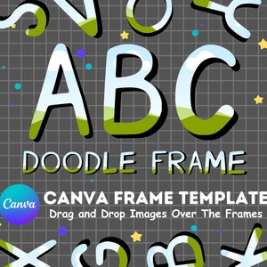 Canva Frame Doodle Alphabet UPPERCASE, Numbers, Editable Canva Letters template Custom Fill Pattern Digital Downloads, Drag and Drop