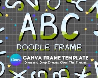 Canva Frame Doodle Alfabet VERSALER, Siffror, Redigerbara Canva Bokstäver Mall Anpassat Fyllningsmönster Digitala Nedladdningar, Dra och Släpp