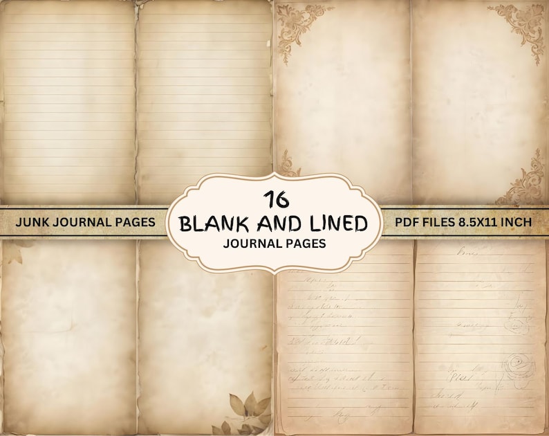 Lined & Blank, Journal Pages, Junk Journal Kit, Blank Lined Papers ...