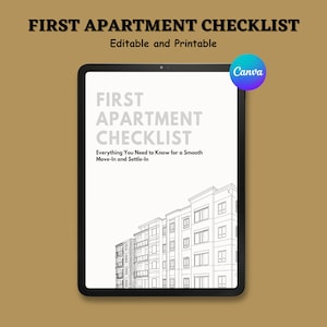 First Apartment Checklist Printable, Checklist for moving, Apartment Essentials, Checklist printable, Packing checklist, New home checklist.