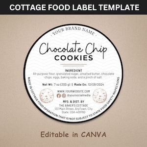 Cottage Food Label | Cottage Baking Label | Printable Food Label | Home Baked Goods Label | Home Bakery Stickers | Ingredient Label Template