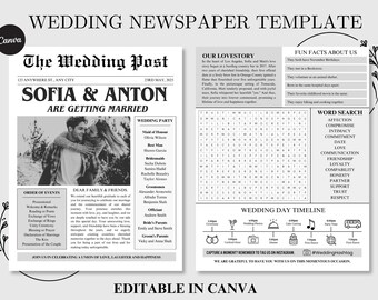 Wedding Newspaper Program | Fun Wedding Program Idea | Edit on Canva | Printable Wedding Program | Newlywed Newspaper | Fun Wedding Prints