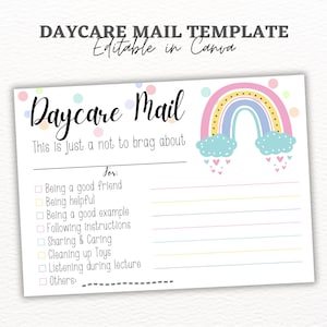 Boho Rainbow Daycare Mail - Day-care - Note from Daycare teacher - Homeschool - preschool - Daycare teacher - Daycare report - Childcare.