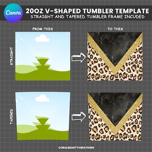 Make your own V Shaped 20oz Skinny Straight & Tapered Tumbler Wrap on CANVA with Drag and Drop, Canva Template Canva Frames Digital Elements