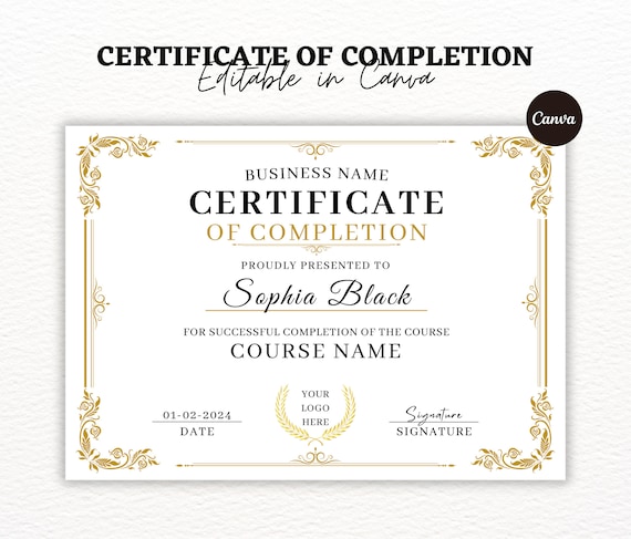 Certificate Of Completion Template, Editable Training Certificate, Printable Makeup Artist Lashes Certificate, Canva Template, Digital