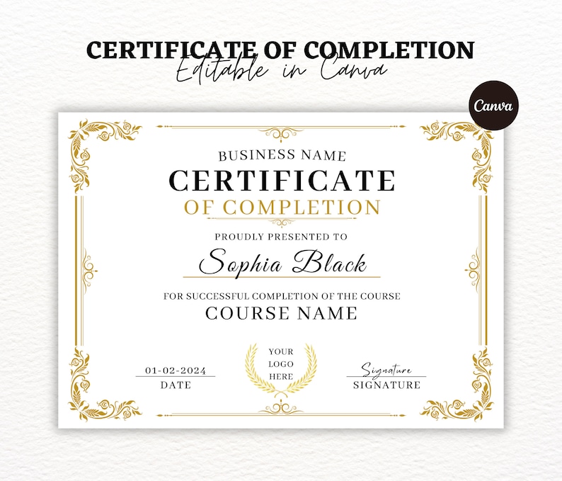 Certificate Of Completion Template, Editable Training Certificate, Printable Makeup Artist Lashes Certificate, Canva Template, Digital