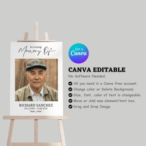 Editable Funeral Photo Collage Template, Memorial Poster program, Funeral Welcome Sign Template, Celebration of Life, In Loving Memory.