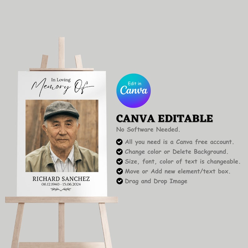 Editable Funeral Photo Collage Template, Memorial Poster program, Funeral Welcome Sign Template, Celebration of Life, In Loving Memory.