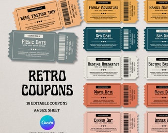 Retro bearbeitbare Gutscheinvorlage, Last-Minute-Geschenk, druckbare Geburtstagsgutscheine, Gutscheinbuchvorlage Muttertagsgutscheine, Liebesgutscheine.