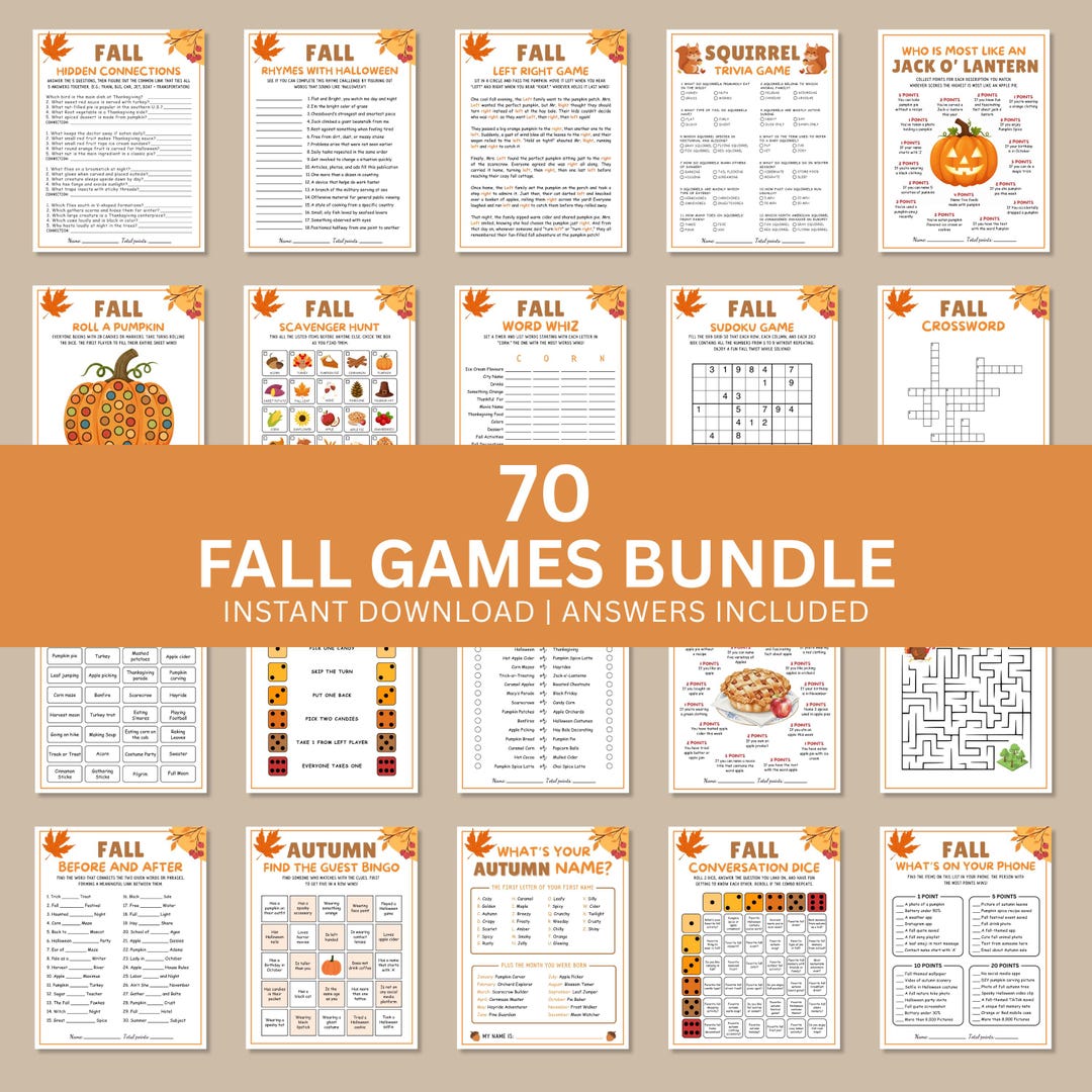 Fall Game Bundle, Autumn Trivia Games, 70 Fun Printable Games for ...