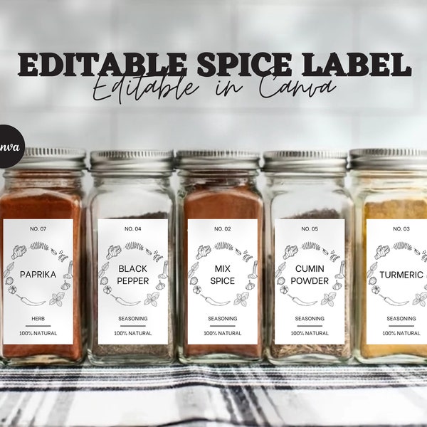 Spice Jar Labels Template, Modern Minimalist Spice Jar Label, Spice Jar Label, DIY Spice Label, Grains label, Canva Label, Editable label