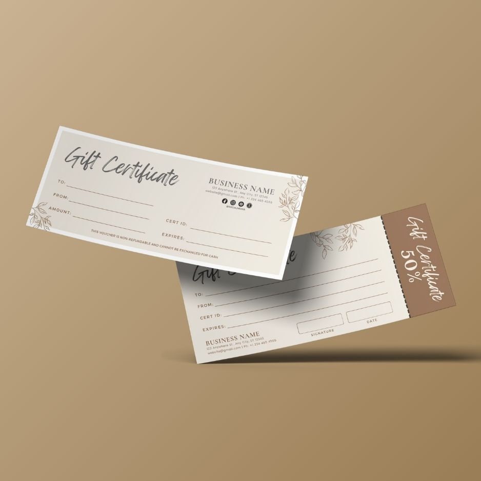 Boho Gift Certificate Template, DIY Printable Gift Voucher Certificate