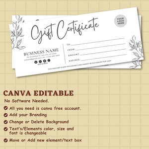 Boho Gift Certificate Template, DIY Printable Gift Voucher Certificate, Editable Gift Card, Spa Gift Certificate, Canva Template, Salon Gift Card, A Gift for You, Gift Card, Holiday Gift Card, Gift Card Template, Business Printable, Gift Voucher, Gift Templates, Gift Certificate, Certificate Template, Printable Voucher, Editable Certificate, Certificate Digital