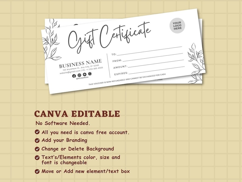 Boho Gift Certificate Template, DIY Printable Gift Voucher Certificate, Editable Gift Card, Spa Gift Certificate, Canva Template, Salon Gift Card, A Gift for You, Gift Card, Holiday Gift Card, Gift Card Template, Business Printable, Gift Voucher, Gift Templates, Gift Certificate, Certificate Template, Printable Voucher, Editable Certificate, Certificate Digital