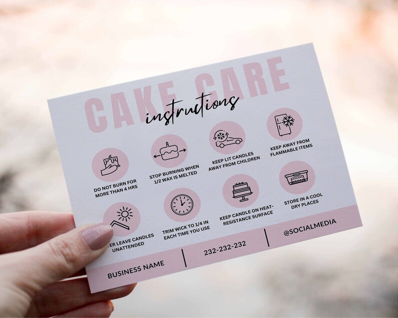 Cake Care Cards Bundle, Editable Cake Cutting Guide Cards, Printable Cake Business Thank You, Cake Business Packaging Canva Template.