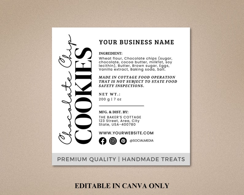 Cottage Food Label | Cottage Baking Label | Home Baked Goods Label ...