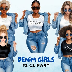 Denim girl clipart | Curvy girl clipart | Jeans Girl Clipart | Fashion girl clipart | African American clipart | Afro girls&#39; clipart | Jeans