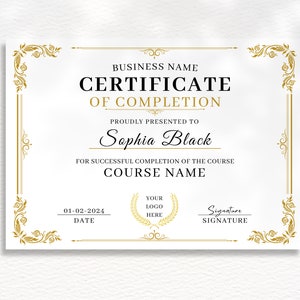 Certificate Of Completion Template, Editable Training Certificate, Printable Makeup Artist Lashes Certificate, Canva Template, Digital