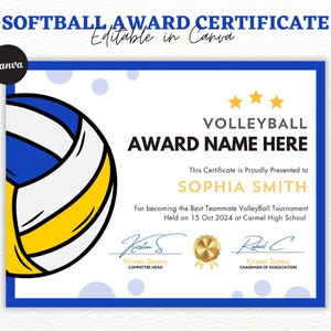 Volleyball Award Certificate, Volleyball Certificate, Printable Award End of Season Ceremony Volleyball Awards, Volleyball Participation