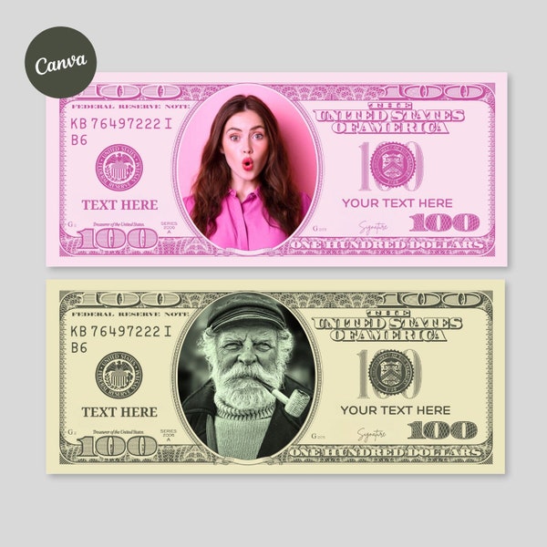 100 Dollar Bill Template, Custom Game Party Play Money, Add Your Text & Face on Money, Editable Printable Pink Hundred Dollar Bucks