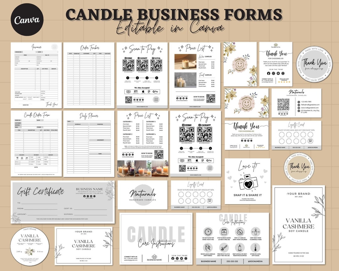 Candle Business Bundle I Editable Canva Template, Invoice Template ...