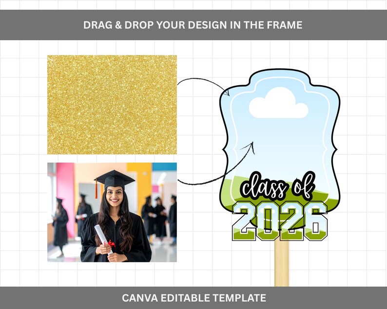 Grad Paddle Fan | Paddle Fan Template | Graduation Fan | Graduation Topper | Grad Fan Template | Custom Grad Fan | DIY Paddle Fan | Photo Paddle Fan | Grad 2026 | class of 2026 fan | grad party paddle |