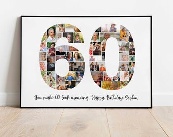 60th Birthday Photo Collage Template, Personalized 60th Birthday Gift for Women, Him, Mom, Birthday Gift Grandma Grandpa, Family Gift, Canva