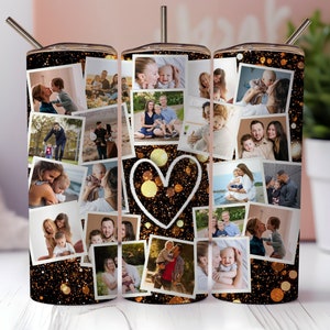 Add own photo,Photo Tumbler Template,Png Sublimation Photo Collage 20oz Skinny Tumbler, Waterslide Full Wrap, custom glitter photo tumbler