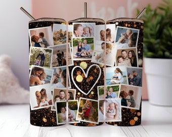 Add own photo,Photo Tumbler Template,Png Sublimation Photo Collage 20oz Skinny Tumbler, Waterslide Full Wrap, custom glitter photo tumbler