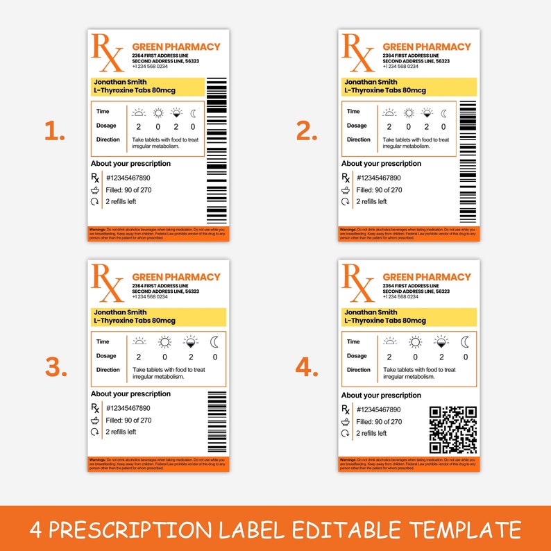 Prescription Label Template, Editable RX Bottle Label Template, Party