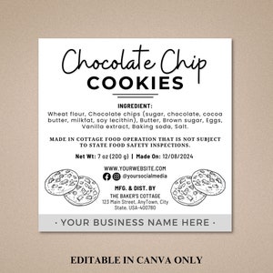 Cottage Food Label | Home Bakery Stickers | Home Baked Goods Label | Printable Food Label | Cottage Baking Label | Ingredient Label Template