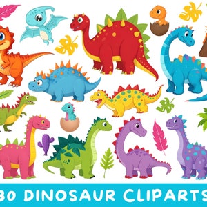 30 Dinosaur Clipart, Cute Dinos Clipart, Scrapbook printable Commercial Use. T-rex, Triceratops, brontosaurus, stegosaurus graphics PNG