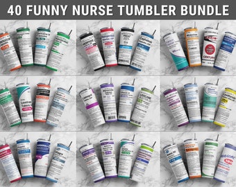 40 Funny Nurse Tumbler Wrap Bundle, Funny Tumbler Wrap, 20oz Skinny Tumbler Sublimation Design, Funny Nurse Gift, PNG File Digital Download.