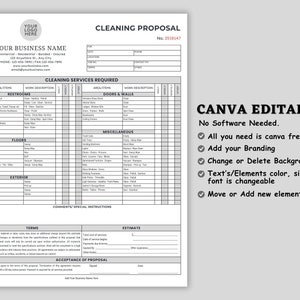 Cleaning Proposal Template, Basic Editable Commercial Cleaning, Cleaning Service Proposal, Canva template, Housekeeping, Cleaning Contract