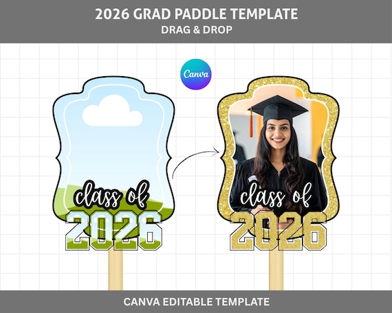 Grad Paddle Fan Template, Custom Grad Fan, Graduation Fan Template, Graduation Fan, Grad 2026, Graduation Cake Topper Template, Canva Edit