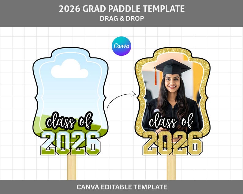 Grad Paddle Fan | Paddle Fan Template | Graduation Fan | Graduation Topper | Grad Fan Template | Custom Grad Fan | DIY Paddle Fan | Photo Paddle Fan | Grad 2026 | class of 2026 fan | grad party paddle |