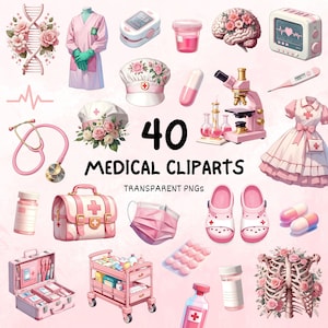 Medical Elements Clipart, Healthcare Projects Digital planner, medical clipart, nurse clipart, medicine clipart, Watercolor Medical Clipart.