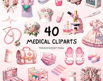 Medical Elements Clipart, Healthcare Projects Digital planner, medical clipart, nurse clipart, medicine clipart, Watercolor Medical Clipart.