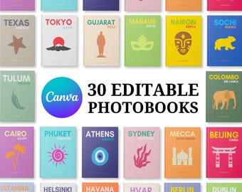 30 plantillas de álbumes de fotos para imprimir en viajes, diario de viaje imprimible, álbum de fotos familiar, mesa de café personalizable, álbum de fotos personalizado.