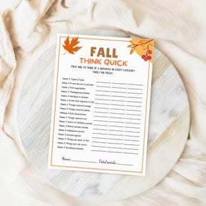 Fall Think Fast Game, Fall Which Came First, fall Season, autumn party game, Autumn Match Up Trivia Game, family game activity, fall holiday games, Game night, Think Quick Trivia Game.