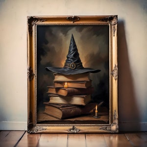 Witchy Decor Halloween Wall Art, Vintage Neutral Witch Wall Art Rustic Halloween Decor, Vintage Halloween Painting, vintage witch art.