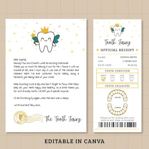 Certificat imprimable de reçu de fée des dents modifiable, fée des dents imprimable, réaliste lettre de fée des dents, lettre de fée des dents pour enfants, dent perdue